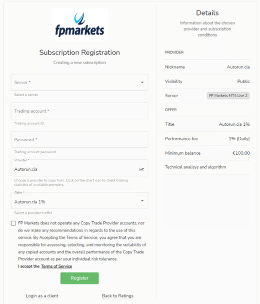 FP Markets การสมัคร Copy Trading